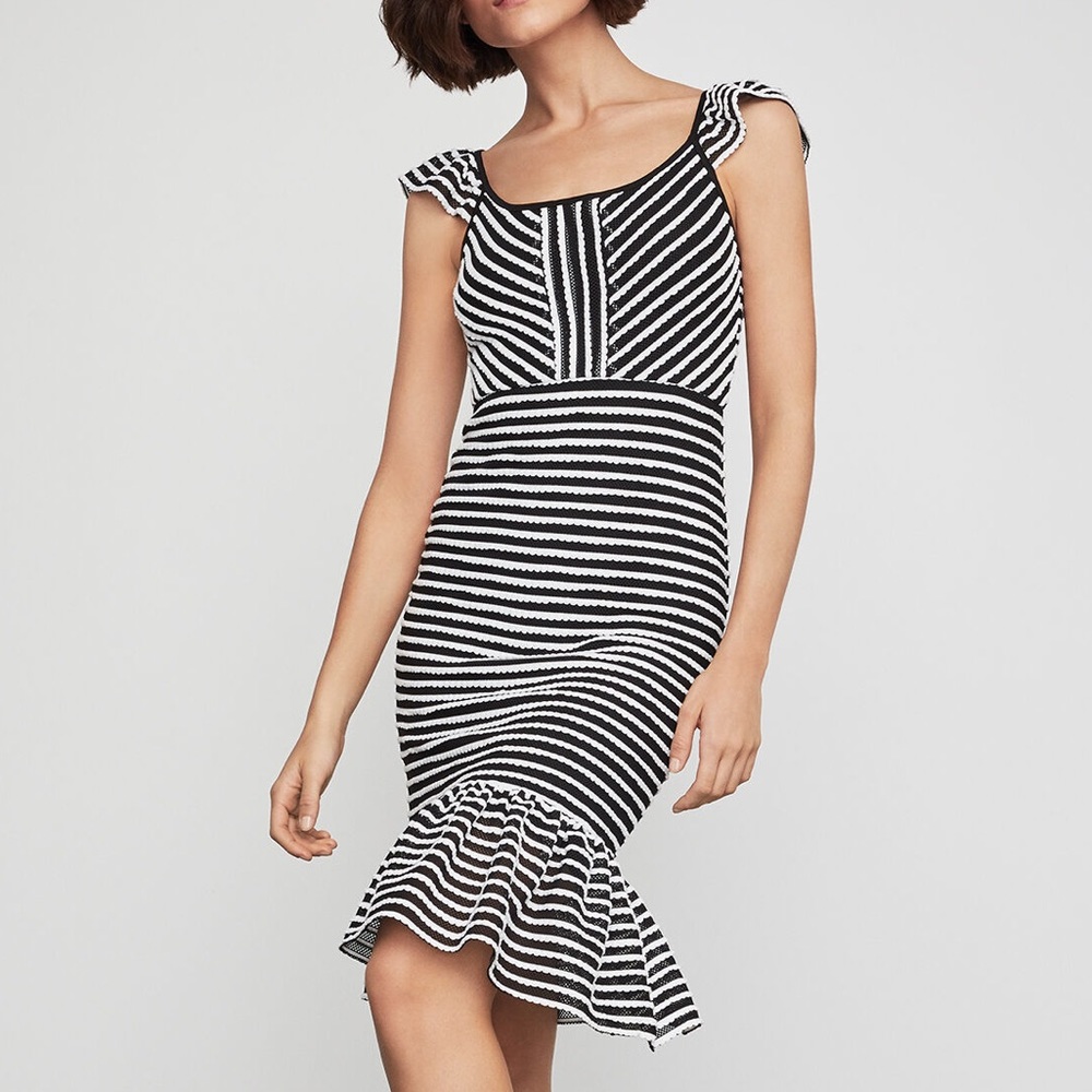 BCBG Max Azria Striped Bodycon Flounce Dress